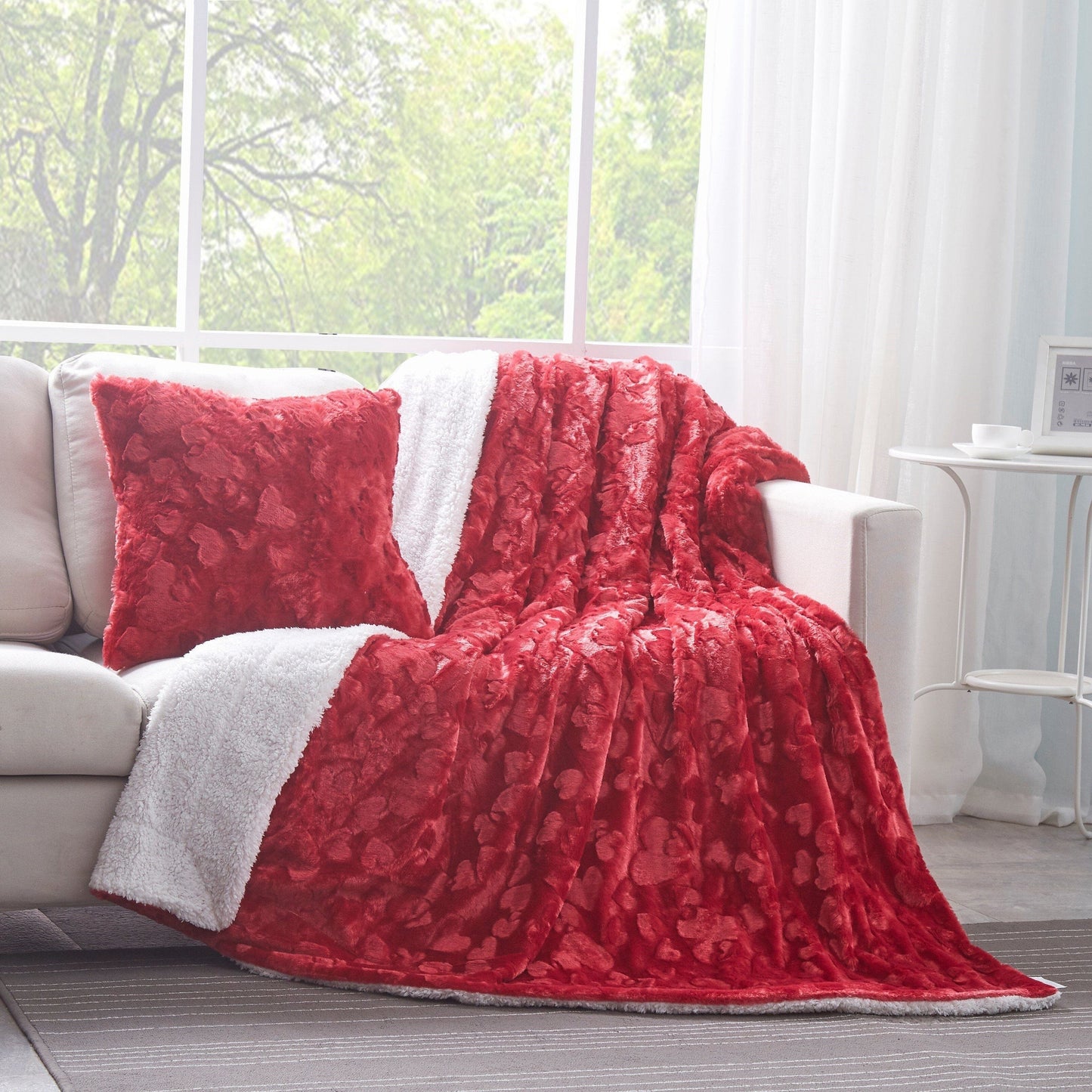 DaDa Bedding Candy Apple Red Luxury Faux Fur Euro Throw Pillo