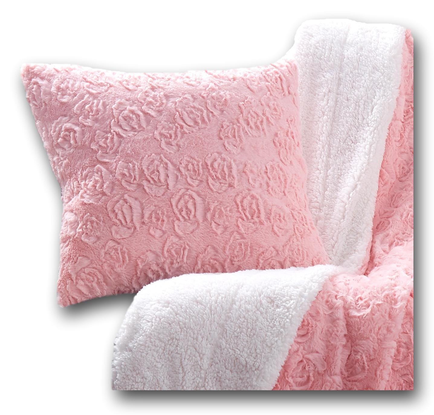 DaDa Bedding Baby Pink Roses Luxury Faux Fur Throw Pillow